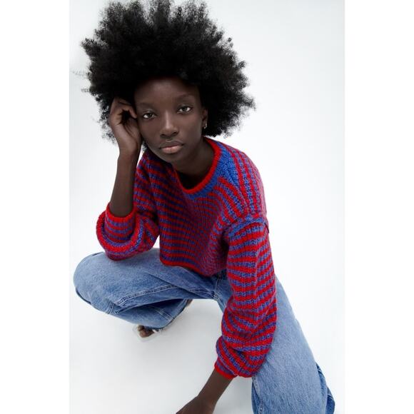 Zara Striped Knit Cropped Crewneck Sweater - Picture 4 of 14